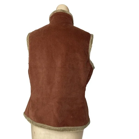 Woolrich Vest Womens M Corduroy Zip Faux Fur Lined Pockets Cinnamon color VTG? - Picture 2 of 11